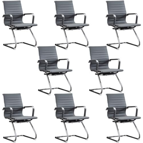 Office Guest Reception Chair Set of 8, Conference Room Chairs Waiting Room Chairs 8 Pack, Modern Leather Office Desk Chair No Wheels.（Grey） - color: Grey, size: 8 Pack