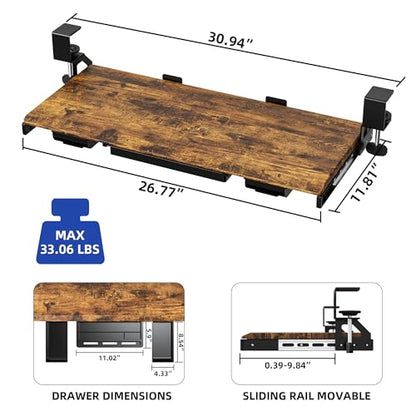 ETHU Keyboard Tray Under Desk, Pull Out Keyboard & Mouse Tray with C-clamp, Ergonomic Desk Keyboard Tray Slide Out, Pull Out Platform Drawer for Home and Office(Wood) - color: Wood