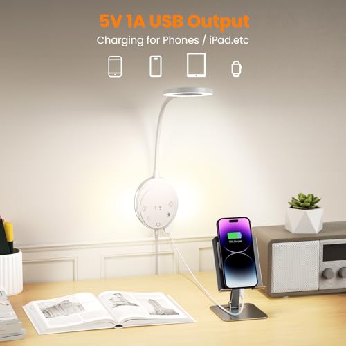 Wall Mounted Reading Light,Bedside Headboard Lights with 5 Color Temperature &5 Dimming,360°Flexible Gooseneck,USB Output, Night Light&Timer Function- Perfect for Reading (White) - color: White