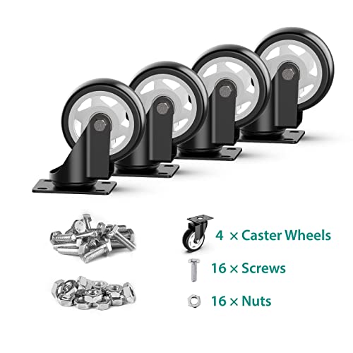 4 Inch Heavy Duty Swivel Caster Wheels, No Brake, 4 Pack - style: 4" no brakes 4pcs-1200lbs