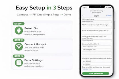 WiFi Power Outage Alarm Detector, Power Failure & Restoration Alerts with SMS Text, Email & Audible Alarm