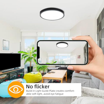 Hlite 12 inch Flush Mount LED Ceiling Light Fixture,2400LM,3CCT,6Pack | 24W Super Slim Light Fixtures Ceiling Mount 3000K/4000K/5000K Selectable,Light Fixtures for Kitchen,Bedroom,Black - color: Black, size: 12 inch-6