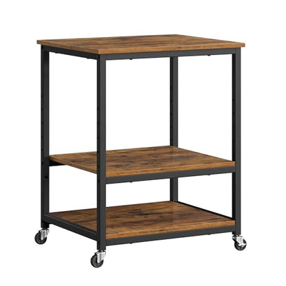 VASAGLE 3-Tier Printer Stand with Locking Wheels, Under Desk Printer Table - color: Rustic Brown + Ink Black, size: 3 Tiers/Large