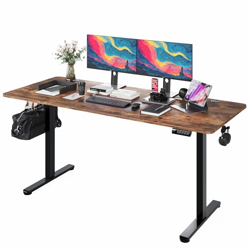 Monomi Electric Standing Desk 63"x28" Height Adjustable Sit Stand Desk | Ergonomic Home Office Computer Gaming Desk with Memory Preset Controller and Anti-Collision,Rustic Brown - color: Rustic Brown, size: 63x28