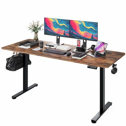 Monomi Electric Standing Desk 63"x28" Height Adjustable Sit Stand Desk | Ergonomic Home Office Computer Gaming Desk with Memory Preset Controller and Anti-Collision,Rustic Brown - color: Rustic Brown, size: 63x28