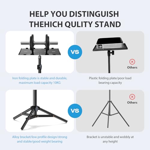 Projector Stand Tripod, Portable Height Adjustable Laptop Stand | Portable projector stand with 22lb capacity, adjustable height, foldable tray and stable steel frame for projectors & laptops