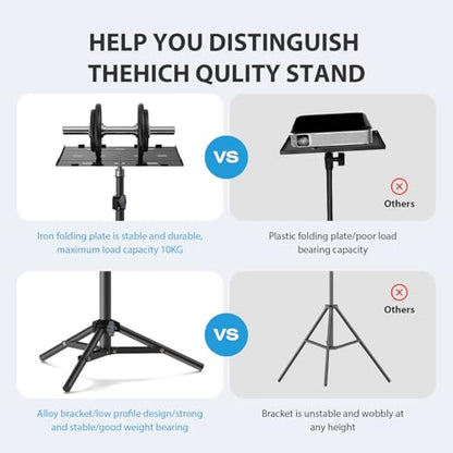 Projector Stand Tripod, Portable Height Adjustable Laptop Stand | Portable projector stand with 22lb capacity, adjustable height, foldable tray and stable steel frame for projectors & laptops