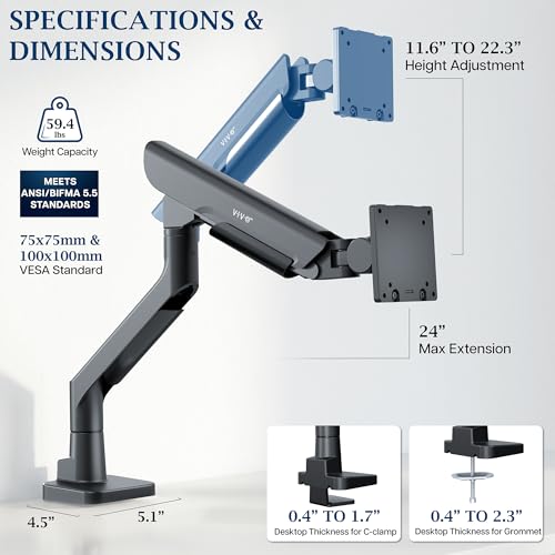 VIVO PRO Heavy Duty, Premium Ultra-Wide Monitor Tension Arm, Up to 57 inch Screens, Holds 59.4 lbs, Desk Mount Monitor Stand for Ultrawides, Black, PRO-ST157B - color: Black