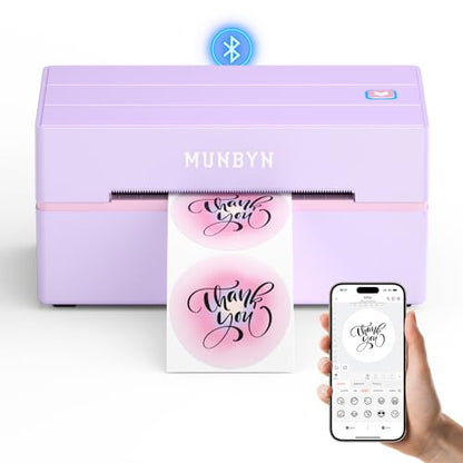 MUNBYN Bluetooth Thermal Label Printer, Wireless 4x6 Shipping Label Printer | Work for Shipping Packages Small Business Office or Home, Compatible with iPhone Android iPad Windows macOS Chrome - color: Purple