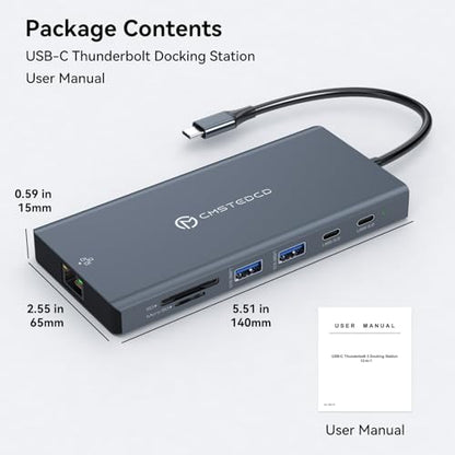 4K60Hz Laptop Docking Station 3 Monitors, USB C Hub with 3 HDMI, RJ45 Ethernet, 2 USB-C 3.2/A 3.0, SD Card, 100W PD SD/microSD for Dell/HP/Lenovo - color: Gray