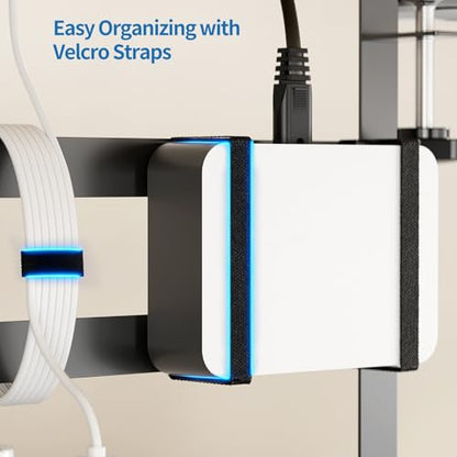 Yecaye Metal Under Desk Cable Management Tray, Clamp-On Desk Shelf | No Drill Mount; Anti-scratch Padded Clamps; Dual Wrap Bars; Fits Standing Desks; Metal Structure for Office Cable Storage;
