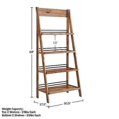 4-Tier Ladder Bookshelf - Freestanding Bookcase with X-Back Frame - Shelves for Living Room, Kitchen, Bedroom, and Office by Lavish Home (Walnut)