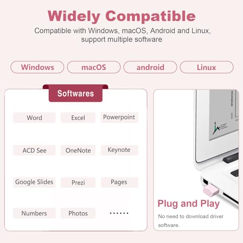 Wireless Presentation Clicker, PowerPoint Clicker with Laser Pointer | Presentation Remote for PowerPoint Presentations, Plug & Play USB Slide Advancer, Compatible with Mac/Windows/Linux/Android - color: Pink