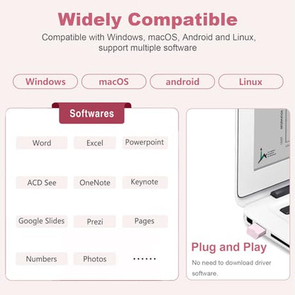 Wireless Presentation Clicker, PowerPoint Clicker with Laser Pointer | Presentation Remote for PowerPoint Presentations, Plug & Play USB Slide Advancer, Compatible with Mac/Windows/Linux/Android - color: Pink