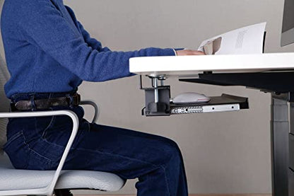 Kantek Desk Clamp Tilting Keyboard Tray, 5 Tilt Angles, Negative and Positive Tilt, Slides Under Desk, 26.8-Inch W x 11.1-Inch D, Black (KT175) - size: 26.8-Inch W x 11.1-Inch D