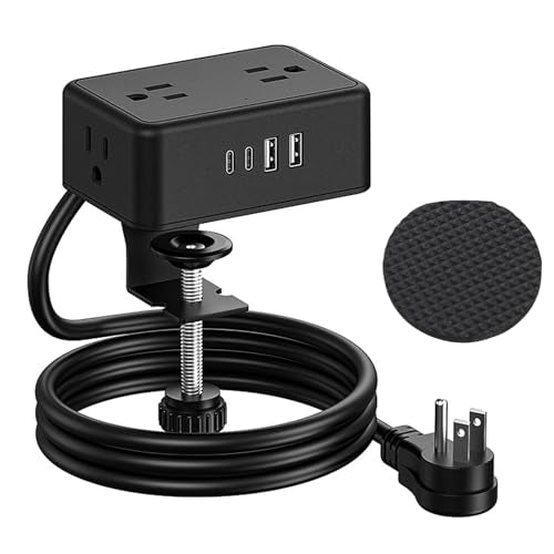 Desk Clamp Power Strip, 8 in 1 Desktop Charging Station with 4 AC Outlets 4 USB Ports 20W PD Fast Charge, Widely Spaced Outlets, 6.56ft Cord, with Overload Protection (US Plug)