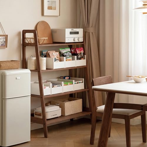 100% Solid Oak 4 Tier Ladder Shelf, Small Bookshelf, Ladder Bookshelf, Bookcase with Stable Frame, Small Table for Living Room Bedroom (Walnut, 35.04" D x 16.53" W x 53.54" H) - color: Walnut Color, size: 4 Tier (35.04" D x 16.53" W x 53.54" H)
