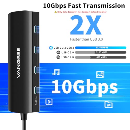 VANGREE USB C Hub 8 in 1, 3 USB-C+3 USB-A 3.2 10Gbps, 4K60Hz HDMI, 100W PD - color: Black