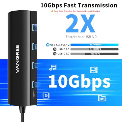 VANGREE USB C Hub 8 in 1, 3 USB-C+3 USB-A 3.2 10Gbps, 4K60Hz HDMI, 100W PD - color: Black