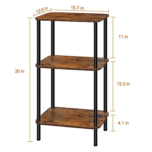 BTY 3 Tier Tall End Table Telephone Table Tall Side Table, 30" H Small End Table with Storage Shelves, Tall Nightstand for Living Room, Bedroom, Home Office,3 Tier Slim Table, Tall Side Table - color: Brown