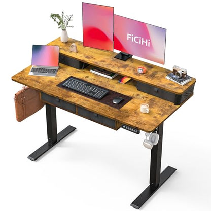 FiCiHi 48x24 Inch Electric Standing Desk, 4 Drawers, Adjustable Height Desk - color: Rustic Brown, size: 48"x24" (4 Drawers)