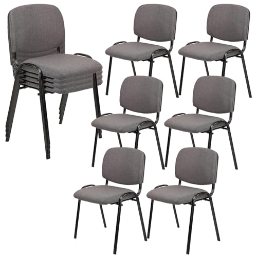 CLATINA Stacking Guest Chairs Set of 10, Waiting Room Chairs no Wheels, Fabric Chair Metal Frame with Lumbar Support and Thickened Seat Cushion for Conference Room, Office, Break Room, Meeting, Grey - color: Grey-fabric, size: 10 Pack