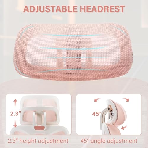Ergonomic Office Chair with Retractable Footrest, Pink | High Back Design, Dynamic Lumbar Support, 2D Headrest & 2D Armrests, Breathable Mesh Back for Home Office - color: Pink