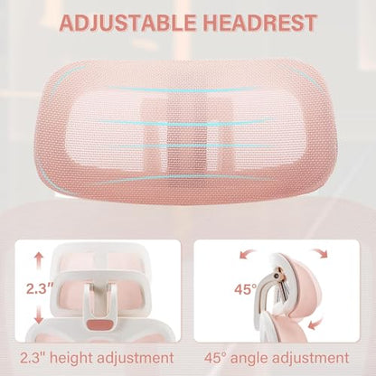 Ergonomic Office Chair with Retractable Footrest, Pink | High Back Design, Dynamic Lumbar Support, 2D Headrest & 2D Armrests, Breathable Mesh Back for Home Office - color: Pink