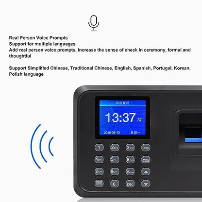 LiebeWH Biometric Fingerprint Time Clock Attendance Machine System with Voice Reminder Multilingual LCD Screen for Employee Small Business(US Plug 100‑240V)
