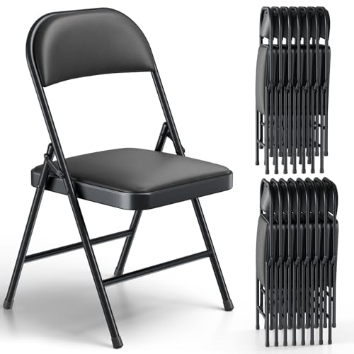 Folding Chairs 16 Pack, PU Leather Padded Folding Chairs for Outside and Indoor, Heavy Duty Portable Foldable Metal Commercial Seat for Home Office, Dorm, Party, Backyard, Lawn, Patio, Black - color: Black, size: 16 Pack