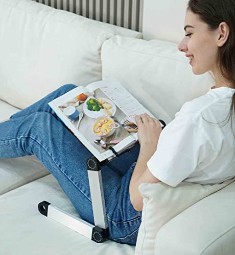 Extra Large Adjustable Book Stand for Bed and Sofa - Multifunctional Laptop Holder With Page Clips, Ergonomic Multi-Height Angles, Portable for Heavy Textbooks and Cooking - size: 19.5x10inches, style: 4 legs-White