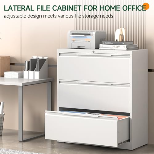 Lateral File Cabinet 3 Drawer, Metal File Cabinet with Lock - color: White, size: 3 Drawer - Lateral