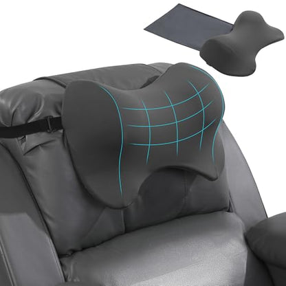 MABOZOO Neck Pillows for Recliner, Memory Foam Headrest Pillow with Non-Slip Backing and Elastic Straps, Recliner Neck Pillow for Pain Relief and Side Sleeping (Gray) - color: Gray