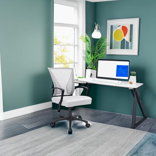 Furmax Office Chair Ergonomic Computer Desk Mesh Chair Mid Back Swivel Lumbar Support with Armrest (1, White) - color: White