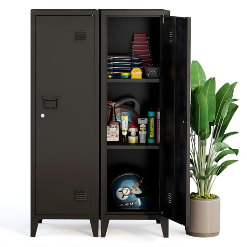 Steehoom Locker Cabinet, 50" Black Metal Locker Storage Cabinet for Employees with Locking Door and 2 Shelves Kids Locker Tool File Cabinets for Garage - color: Green, size: 50"H