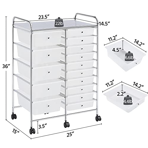 Yaheetech 15-Drawer Rolling Storage Cart on Wheels, Craft Organizer, White - color: White, style: 15 Drawers