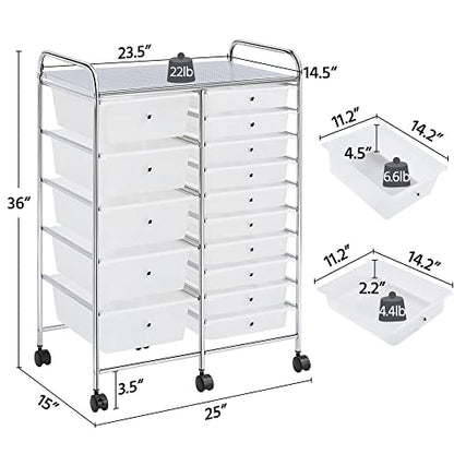 Yaheetech 15-Drawer Rolling Storage Cart on Wheels, Craft Organizer, White - color: White, style: 15 Drawers