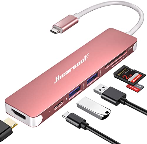 Hiearcool USB C Hub,USB-C Dongle,7IN1 USBC to HDMI Multple Adapter Compatible for MacBook Dell Lenovo Asus Thunderbolt 3 Thunderbolt 4 Type C Docking Station (HDMI USB3.0 TF/SD PD)-Rose Gold - color: Pink