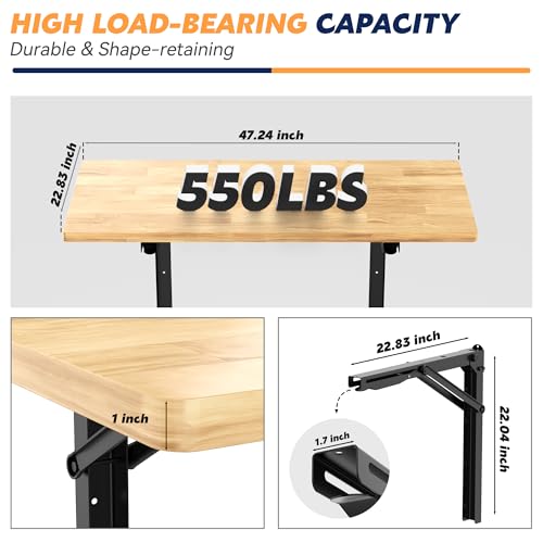Wall Mounted Folding Workbench, Heavy Duty Foldable Work Table, Collapsible Desk for Workshop, Garage, Office, Home, Holds Up to 550 lb, 47.2" - size: 47.24"X22.83"