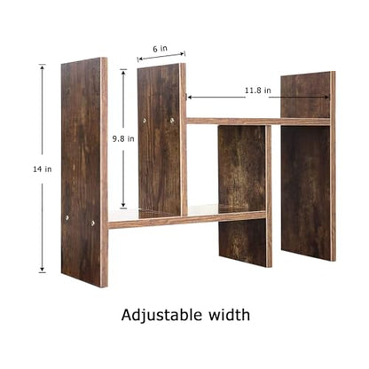 BROWN-BROWN Adjustable Wood Desk Shelf Organizer Office Home Multipurpose Desktop Shelf, Display Shelf Rack Top Mini Bookcase, Free Style Display Desktop Organization