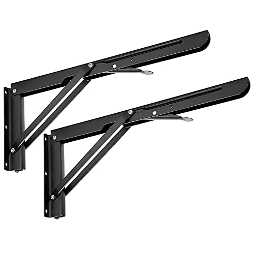 Sumnacon 2 Pcs 14 Inch Folding Shelf Brackets Metal Table Shelf Hinges - color: Black, size: 14 Inch
