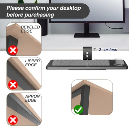 Large Under Desk Rotatable Computer Keyboard and Mouse Tray, 23 x 10 inch Extra Sturdy Desk Swivel Clamp, Ergonomic Keyboard & Mouse Tray for Typing in Home, Office Work, Black