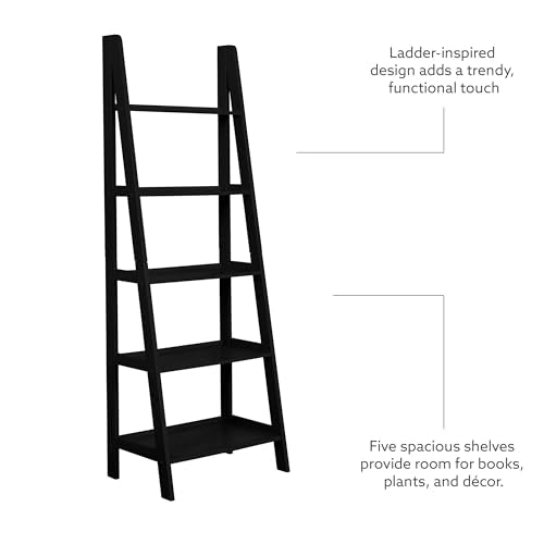 Linon Archdale Wood Open Back 72" Ladder Bookshelf with 5 Shelves in Black