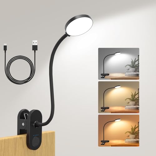 Rechargeable Clip on Light for Bed, 61 LED Cordless Reading Lamp with 3 Color Modes & 10 Brightness Levels, Portable and Flexible Book Light Clamp on Office Desk Bunk Bed Dorm Headboard (Black/3.5'') - color: Black, size: 3.5''