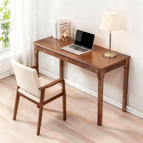 KEIKI Solid Wood Writing Desk with Drawers, 47" Computer Desk for Home Office Work, Study, Walnut - color: Walnut