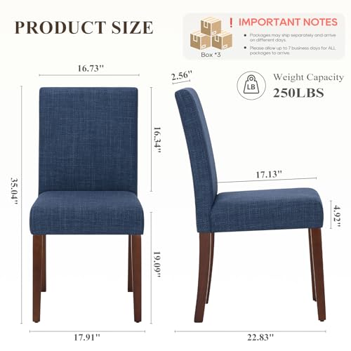 MALOL Upholstered Dining Chairs Set of 6, Modern Fabric Dining Room Chair, Wooden Dining Chair, Kitchen Side Chairs, Farmhouse Dinner Chair with High Back for Kitchen, Blue - color: Blue, size: Set of 6