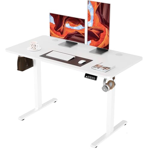 47"x24" Standing Desk, Height Adjustable Sit-Stand Office, White | Electric Adjustable Standing Desk, Sit to Stand Computer Office Desk with Splice Board, Memory Preset, Lifts 28.7''-46.5" - color: White Frame-white, size: 47.2-inch