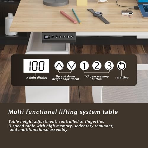 MOUMON L Shaped Standing Desk with Drawers and Shelves, Executive Adjustable Height Desk, L-Shaped Design, 63 inch Tabletop, for Office Oak and White (63”W x 63”D x 28.9-45.3”H) - color: Oak and White, size: 63”W x 63”D x 28.9-45.3”H