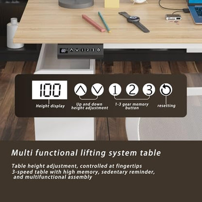 MOUMON L Shaped Standing Desk with Drawers and Shelves, Executive Adjustable Height Desk, L-Shaped Design, 63 inch Tabletop, for Office Oak and White (63”W x 63”D x 28.9-45.3”H) - color: Oak and White, size: 63”W x 63”D x 28.9-45.3”H