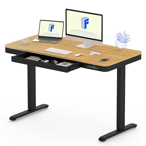 FLEXISPOT Comhar 48" Electric Standing Desk with Drawers, USB Charging Ports, Quick Assembly, Height Adjustable Sit Stand Desk with Child Lock for Natural Home Office, Bamboo Finish Top/Black Legs - size: 48"Bamboo Texture/Black